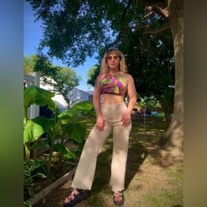 Zara Beige High-Rise Wide-Leg Pants